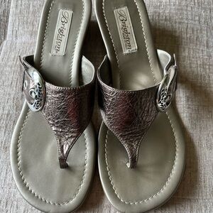 Brighton Metallic Bronze Thong Sandals with Silver Buckle